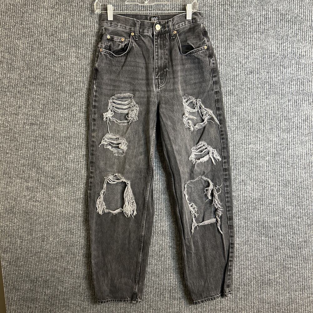 BDG Womens High Rise Baggy Jeans Size 28 Black Heavily Distressed Denim Grunge